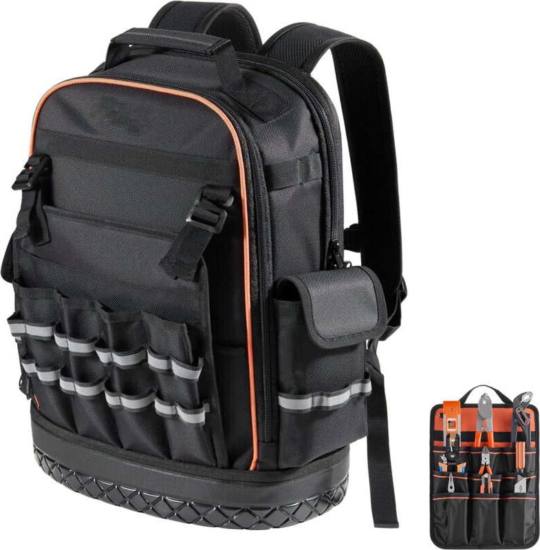 Mophorn Werkzeugrucksack mit 64 Taschen, Organizer für Werkzeugaufbewahrung, Rucksack mit Laptopfach und robustem Boden,...