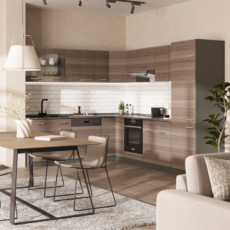 Vicco - Eckküche R-Line, Edelgrau/Anthrazit, 227 x 287 cm ohne Arbeitsplatte