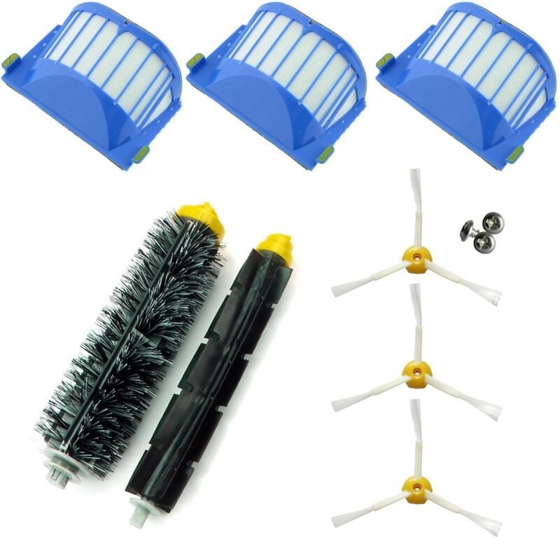 Für Roomba 600/610/620/621/630/650/651/655/660/661/PET Roboterstaubsauger-Ersatzset mit 3 AeroVac-Filtern, 3 3-Blatt-Bür...