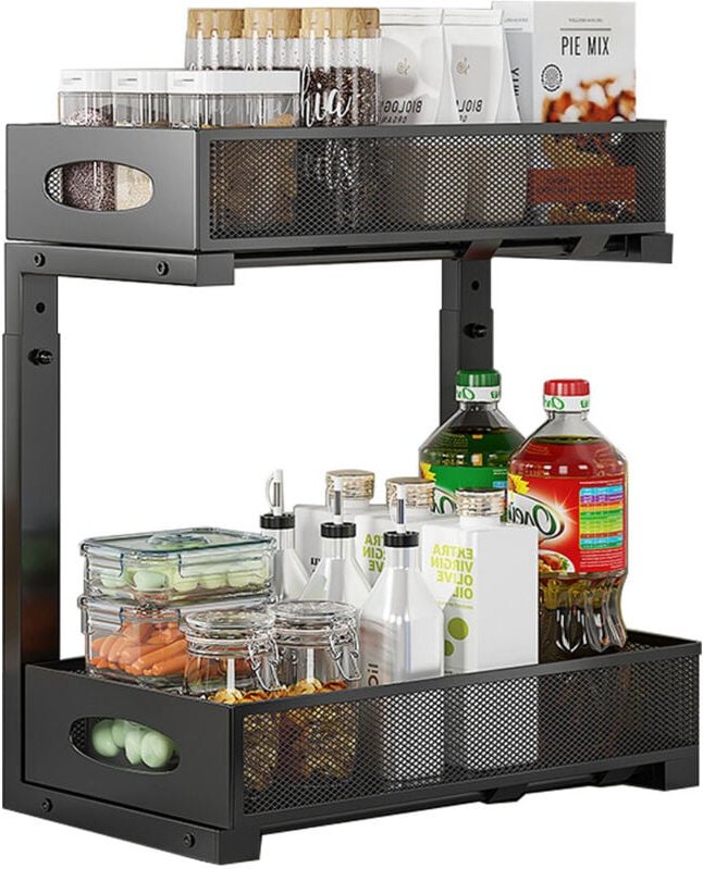 Thumbnail - Spülschrank Organizer, 2 Etagen Metall Ausziehbares Unter Waschbecken Regal mit Schiebeschubladen, Unter Spüle Spülenunt...