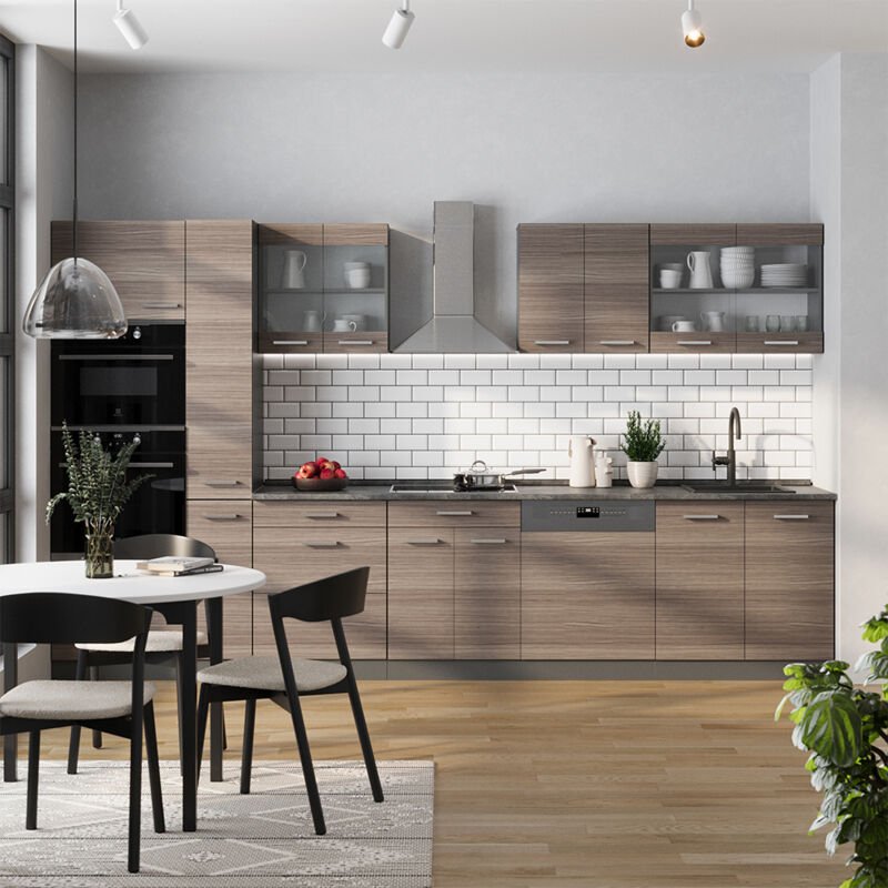 Vicco - Küchenzeile R-Line, Edelgrau/Anthrazit, 350 cm ohne Arbeitsplatte