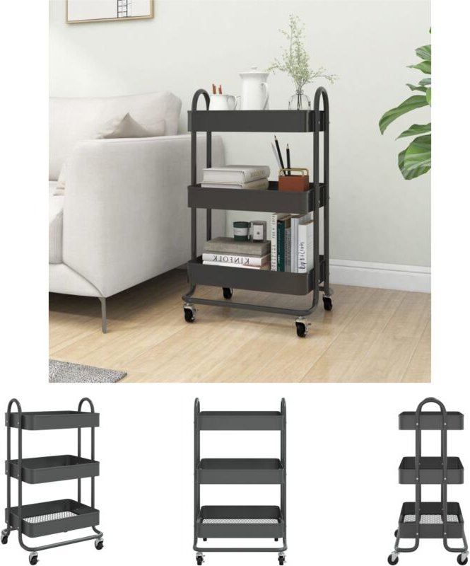 The Living Store - 3-Etagen-Wagen Anthrazit 43x34x79 cm Stahl - Kücheninseln & Küchenwagen - Anthrazit