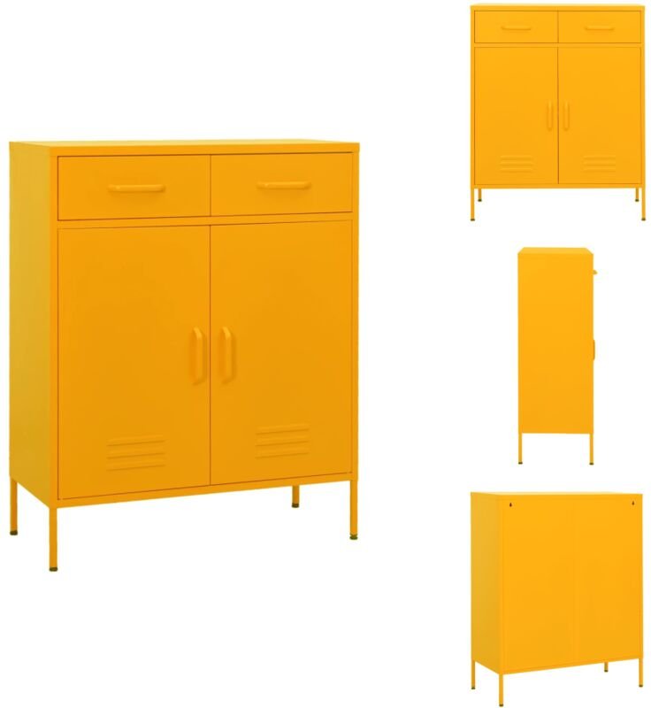 Lagerschrank Senfgelb 80x35x101,5 cm Stahl - Stahlschrank - Senfgelb - Garderobe - Aufbewahrungsraum - Wohnzimmermöbel