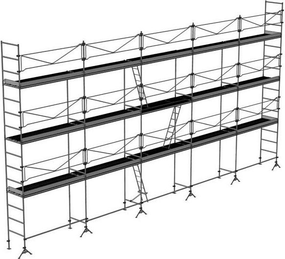 Baugerüst 128m²: Gerüststruktur + Bühnen + Fußleisten , - Maximale Arbeitshöhe: 8,00 m. - DCM128-SPP