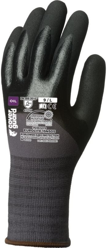 Set aus 10 Paar Arbeitshandschuhen EUROLITE 15N505 15G doppelte Endnitril-Handfläche+3/4 Rücken, Größe 9