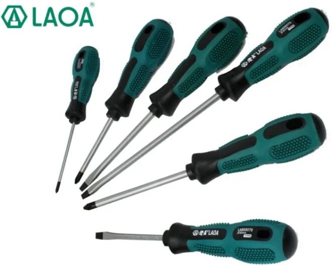 6-teiliges Einzel-/Kreuz-CR-V-Schraubendreher-Set, Schraubendreher mit Gummigriff und Tasche, 3 × 75 mm/ 5 × 75 mm/ 6 × ...