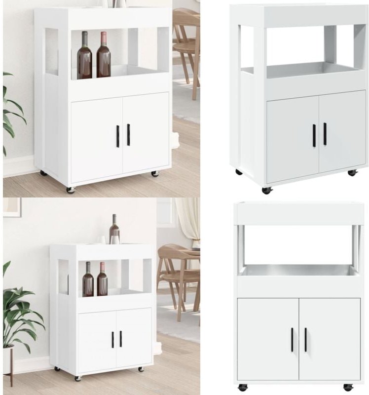 Barwagen Weiß 60x39,5x89 cm Holzwerkstoff - Sideboard - Barwagen - Servierwagen - Küchenkasten - Möbel Aus Holzwerkstoff...