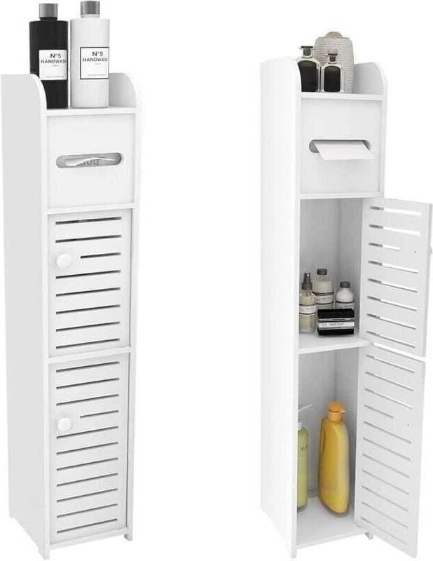 Kleiner Toilettenschrank, Toilettenpapierhalter, Säule, Badezimmerschrank, Schrank, verstellbares Regal, wasserfeste Füß...