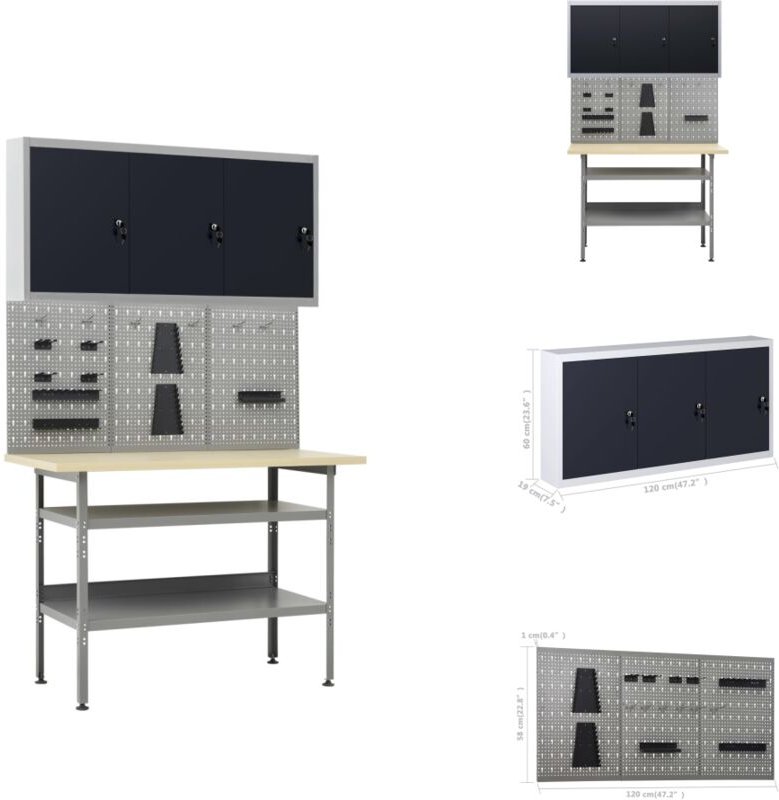 Vidaxl - Werkbänke - Living Werkbank mit 3 Werkzeugwänden und 1 Wandschrank - Grau