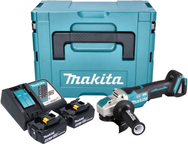 Dga 520 RTJX1 Akku Winkelschleifer 18 v 125 mm x-lock Brushless + 2x Akku 5,0 Ah + Ladegerät + Makpac - Makita