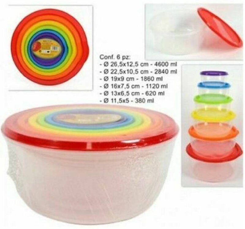 Trade Shop Traesio - Trade Shop - set mit 6 runden kunststoffbehältern mit deckel für lebensmittel -