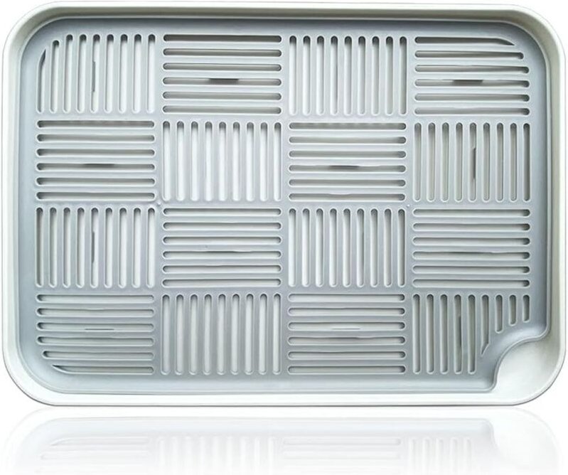 Doppellagige Abtropfmatte, Abtropfbrett für Obstbecher und Tassen, Grau und Weiß