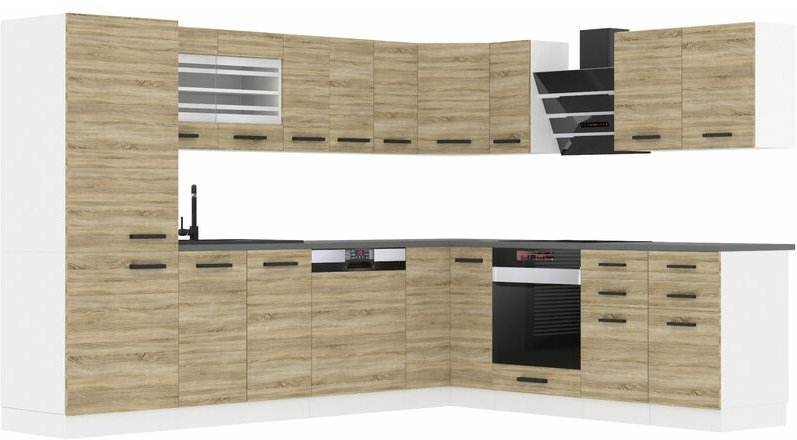 Küchenzeile Küchenblock Küche L-Form Julie Küchenmöbel mit Griffe, Einbauküche ohne Elektrogeräten mit Hängeschränke und...