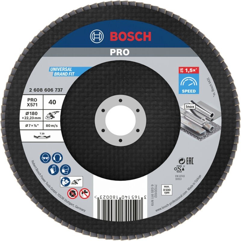 Bosch - Fächerschleifscheibe X571, Best for Metal, gewinkelt , 180 mm, 40, Glasgewebe