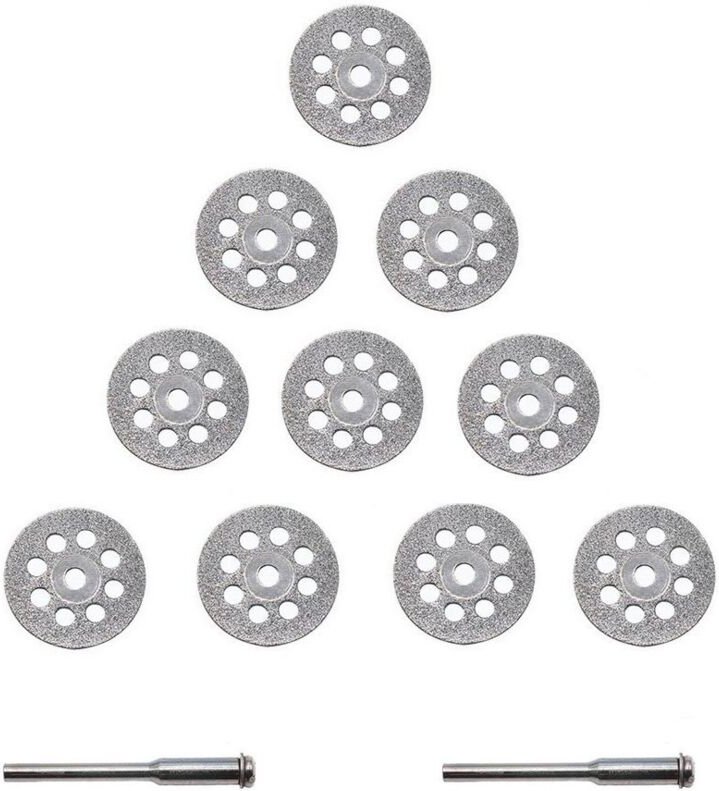 Ersandy - 10 Stück Diamantscheiben-Diamant-Schneidmaterialien 22 mm + 2 x Karbonstahl-Dorn-Lamellenfräser, ideal zum Sch...