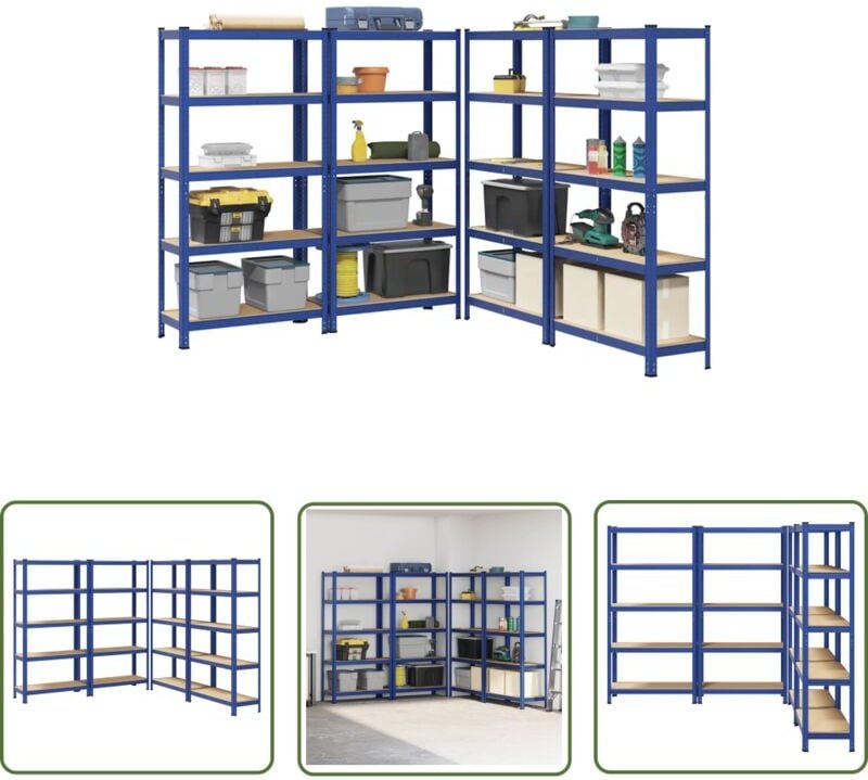 The Living Store - vidaXL Lagerregale mit 5 Böden 4 Stk. Blau Stahl & Holzwerkstoff