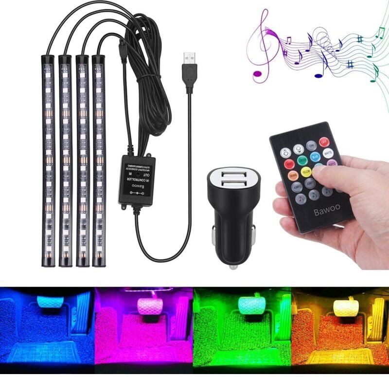 Jalleria - Lampe, USB-LED-Bänder, mehrfarbig, Dekoration, Lampe, Zigarettenanzünder, Auto-Innenbeleuchtung, Neon-Musik, ...