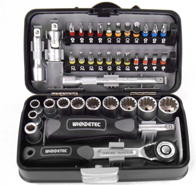 1/4" 38-teiliger Steckschlüssel- und Bitsatz, Hohlvierkant, Chrom-Vanadium-Stahl, Schraubenschlüsselsätze, Steckschlüsse...