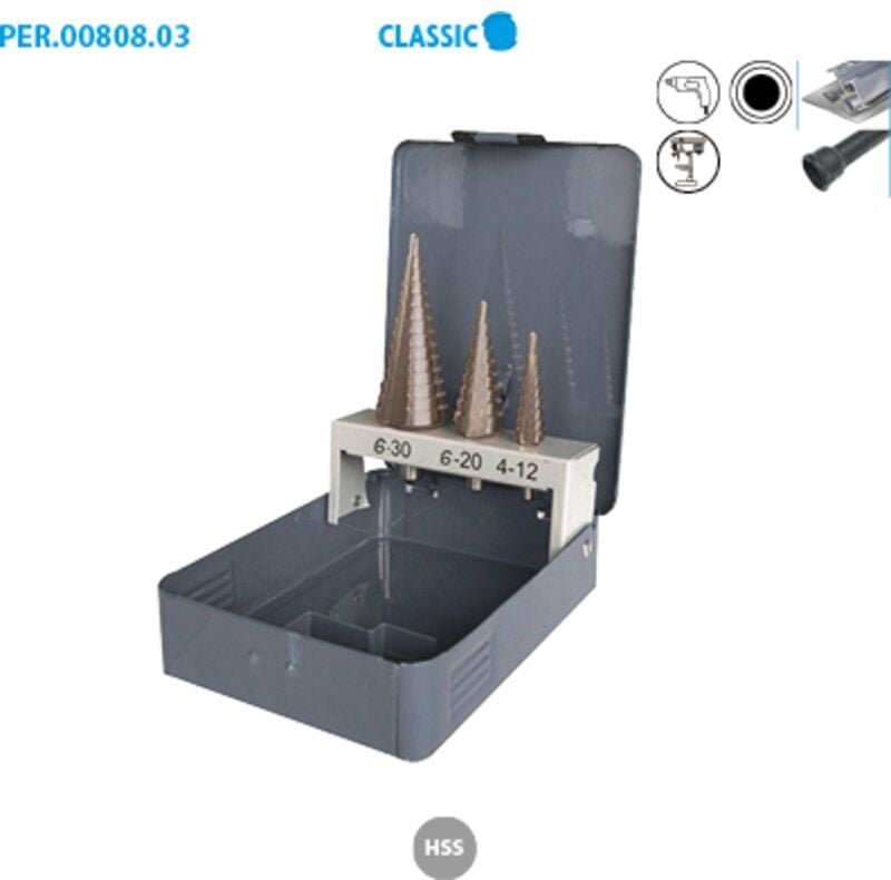 Thumbnail - 3-teiliges Metall-HSS-Bohrer-Set mit abgestuften Bohrern