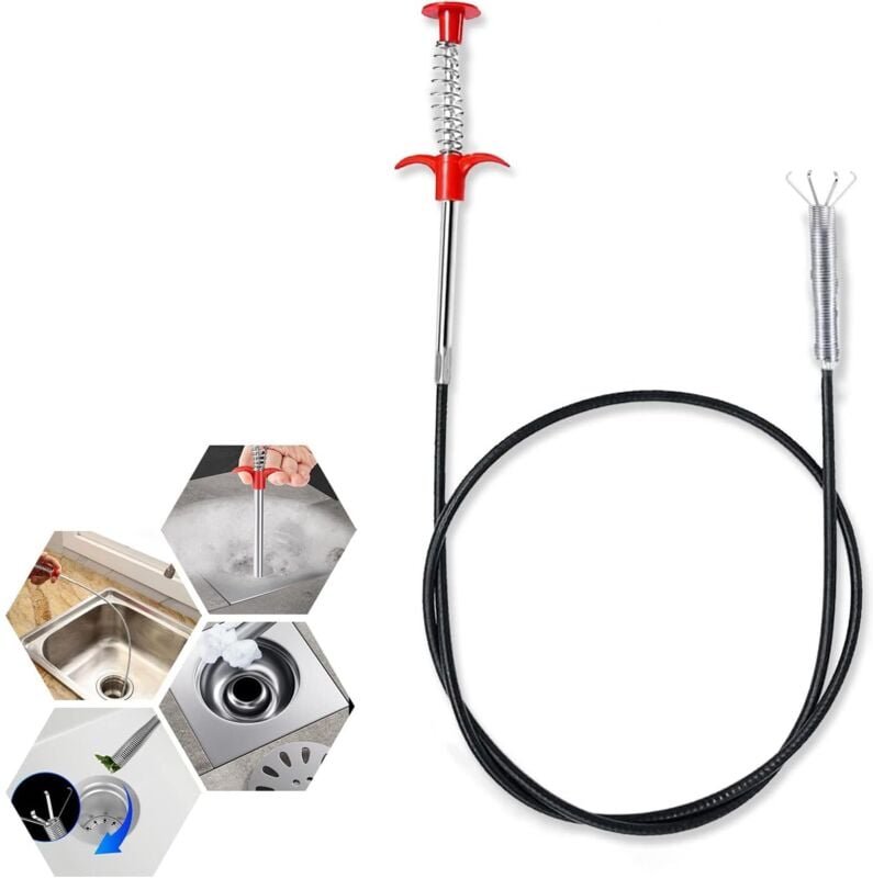 Flexibler und leistungsstarker Abflussreiniger, 160 cm Saugglocke, Abflussreiniger, federbelastetes Werkzeug zur Haarent...