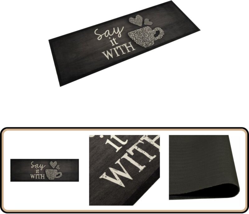 Vidaxl - Küchenteppich Waschbar Tasse Schwarz 60x180 cm Samt - Küchenläufer - Samt - Anti-Rutsch - Washable - Wohnzimmer