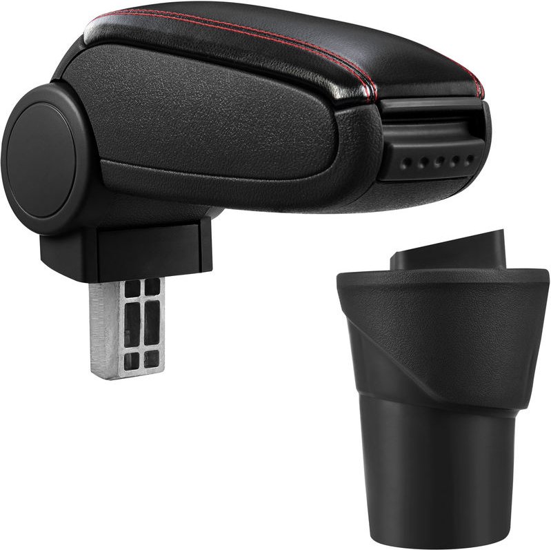 Pro.tec - Mittelarmlehne Nissan Micra K13 mit Staufach Kunstleder Schwarz mit roten Nähten