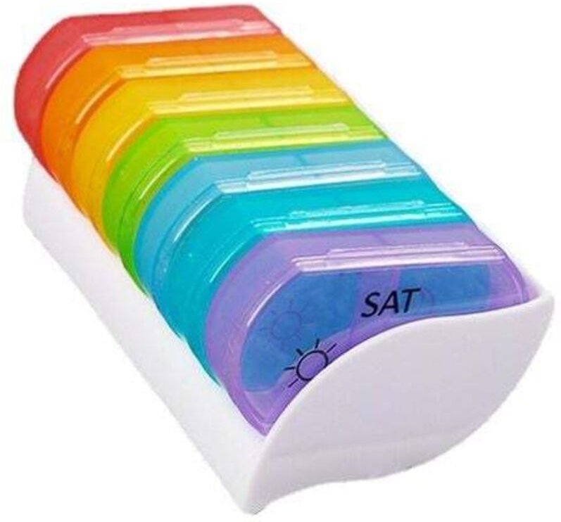 Pillendose für 7 Tage, 14 Fächer, morgens/abends, Mini-Pillendose, mehrfarbig