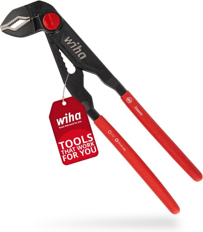 Wiha - Wasserpumpenzange mit Druckknopf Classic (26767) i Wapu Zange 300 mm i durchgestrecktes Gelenk mit doppelter Führ...