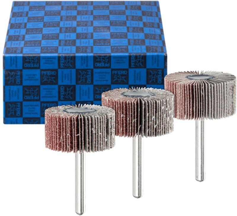 Pferd - Fächerschleifer-Set 3-tlg. Korund ø 40x20mm Schaft-Ø 6 mm A60, 80,120 für Feinschliff und Finish