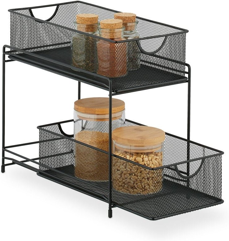 Küchen Organizer, 2 Ausziehkörbe, Etagenregal aus Metall, h x b x t: 32 x 19 x 35,5 cm, Bad Organizer, schwarz - Relaxda...