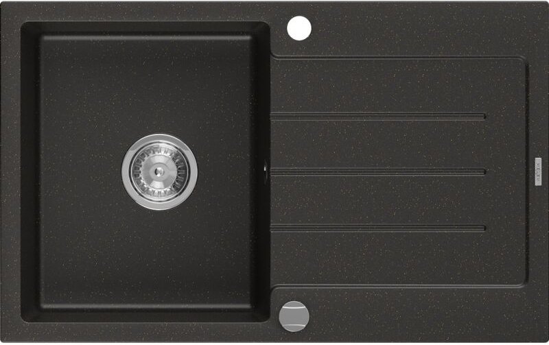 Bruno Granitspüle mit einem Becken und einer Abtropffläche 795 x 495 mm, Schwarz/Gold Metallis - Mexen
