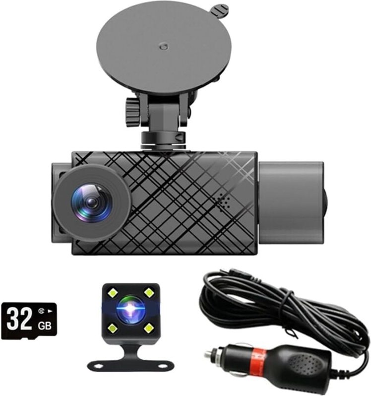 3 Kameras Auto-DVR vorne, hinten und innen, 2 Zoll 1080P Dashcam 3 Objektiv für Autos, Nachtsicht, Loop-Aufnahme, Car Bl...