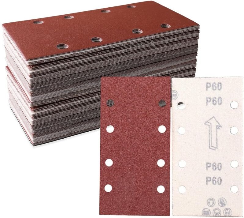 100er-Pack Schleifblätter 93 x 185 mm – 8-Loch-Quadrat-Klettschleifpapier – 60 verschiedene Körnungen – Polieren und Ros...