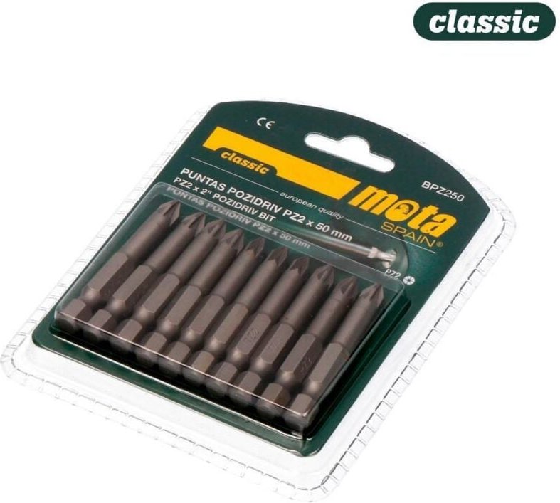 Mota - Packung mit 10 Bits PZ2 x 50 mm 1/4 Zoll Stahl bpz250