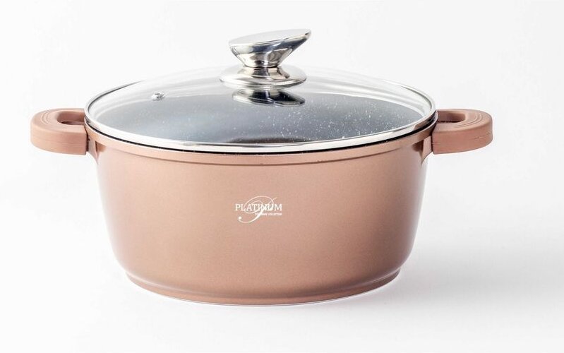 Platinum - Kochtopf Aluguss Glasdeckel Ø20cm Induktion Marmorbeschichtung Suppentopf Pfanne Copper