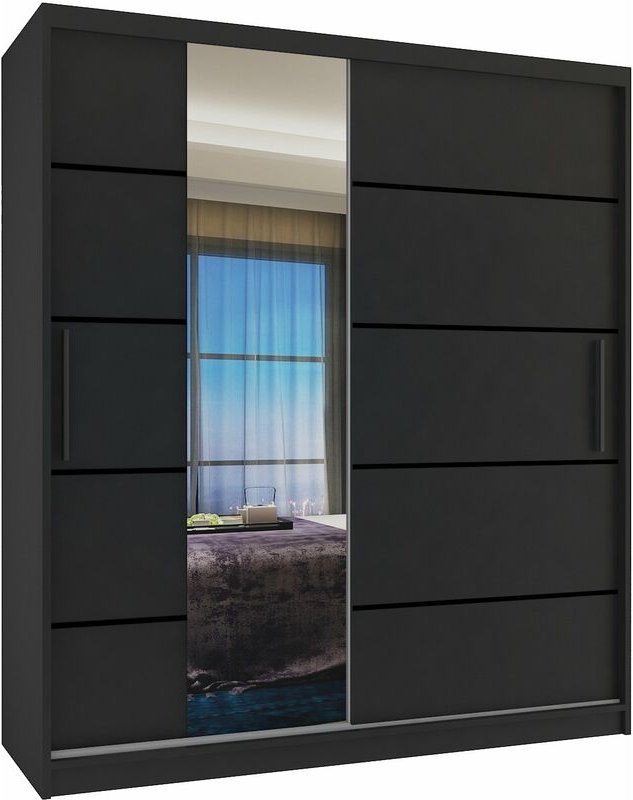 Schiebeschrank Belini 133 cm Mit Schubladen mit Spiegel schwarz Ebenholz dunkel Hersteller