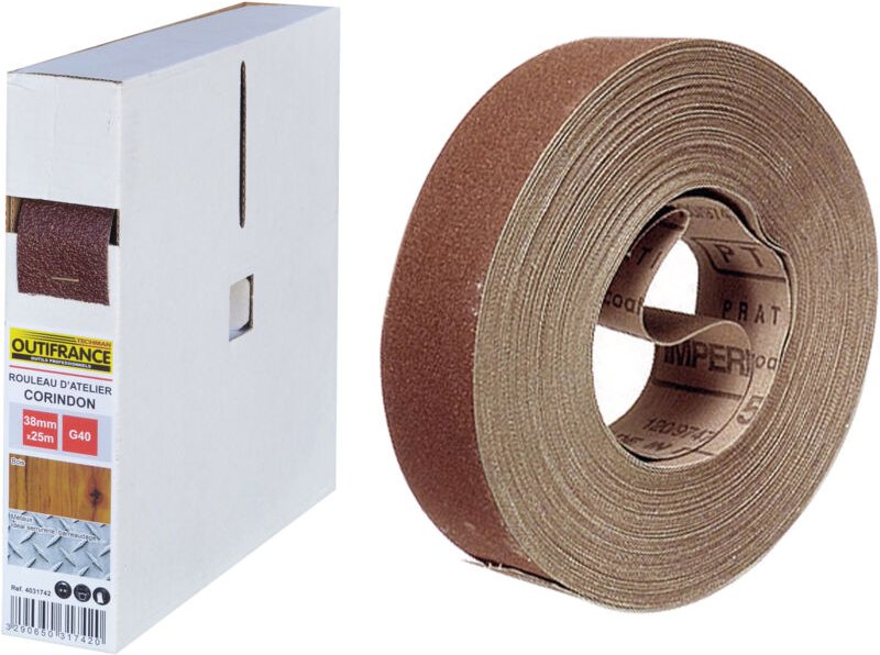 Korund-Werkstattrolle 38 mm x 25 m, Gr. 80 Outifrance