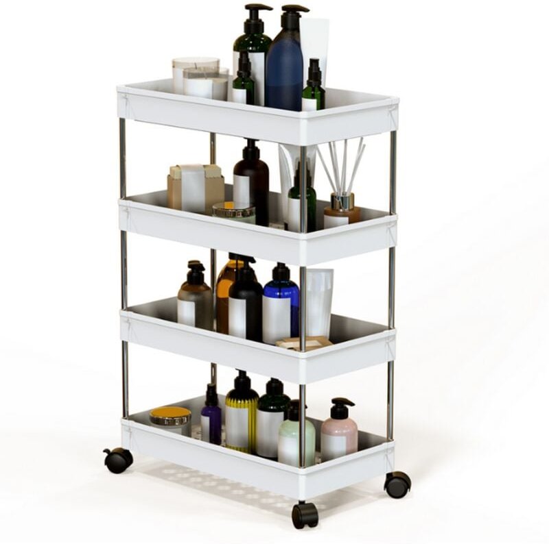 4-Ebenen Servierwagen Aufbewahrungswagen Küchenwagen Rollwagen mit Rädern für Küche Schlafzimmer Büro 86x22x40 cm Weiß