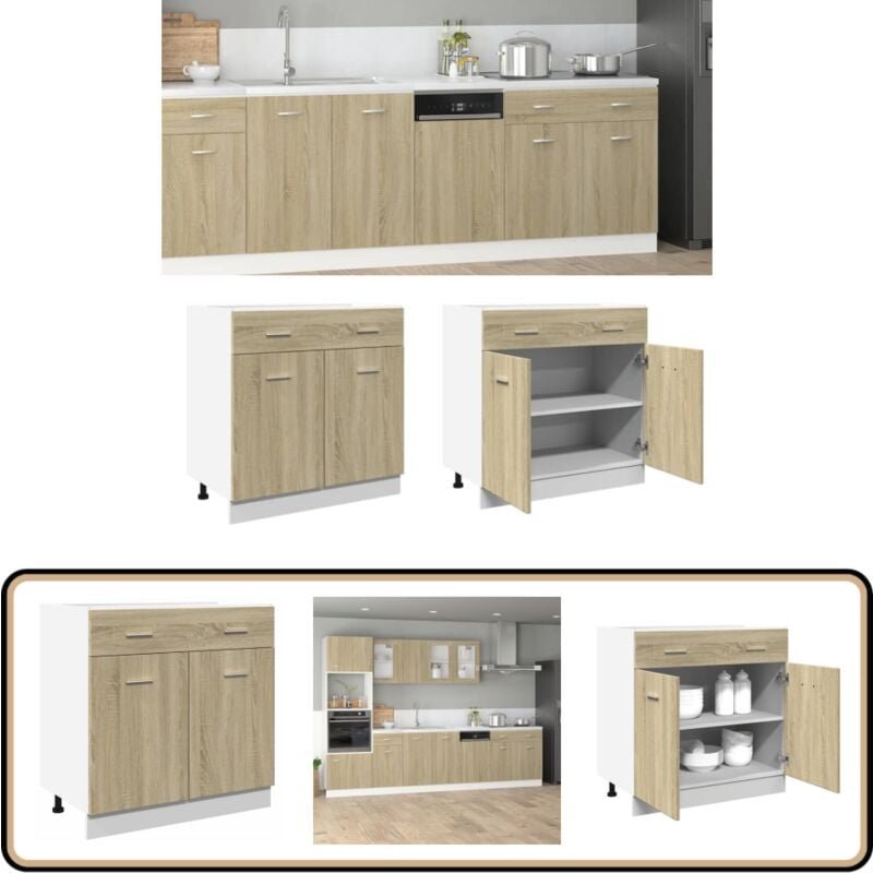 Schubunterschrank Sonoma-Eiche 80x46x81,5 cm Holzwerkstoff - Küchenunterschrank - Holzschrank - Untertischschrank - Eich...