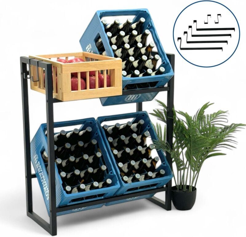 Getränkekistenregal 4 Kisten mit Gitter Haken Metall 96597 Getränkeregal Kistenregal Getränkekistenhalter - Dandibo