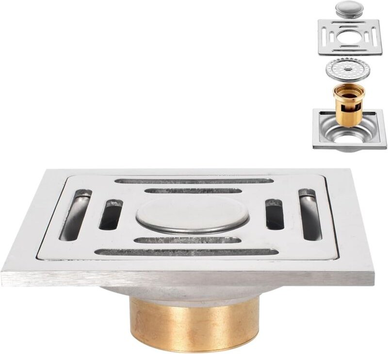 Thumbnail - Csparkv - Quadratischer Bodenablauf, geruchshemmender Edelstahl-Bodenablauf mit doppellagiger Filterung und abnehmbarer ...