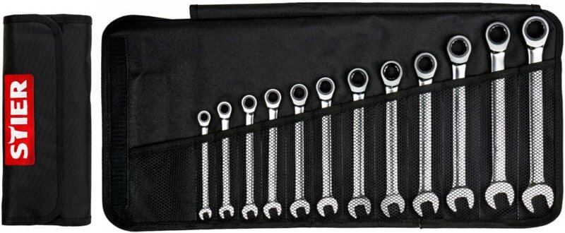 Maul-Ringratschenschlüssel-Satz, 12-teilig, sw 8 -19 mm, 12H-Profil, flache Ausführung, Chrom-Vanadium-Stahl, mattchromi...