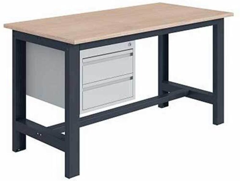 Werkbank für Werkstätten mit 2 Schubladen - Abm. 1800x750x840mm - Hellgrau RAL7035 - W010010673-GC