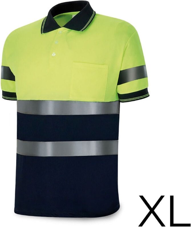 Zweifarbiges Polyester-Poloshirt mit hoher Sichtbarkeit und kurzen Ärmeln. Polyestergewebe 160g. atmungsaktiv Größe xl 1...