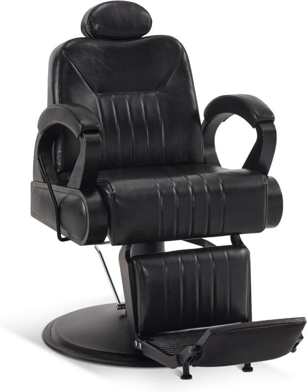 Friseurstuhl mit Kopfstütze Kippbar, Friseureinrichtung mit Hydraulikpumpe 360° Drehbar, Bedienungsstuhl Höhenverstellba...