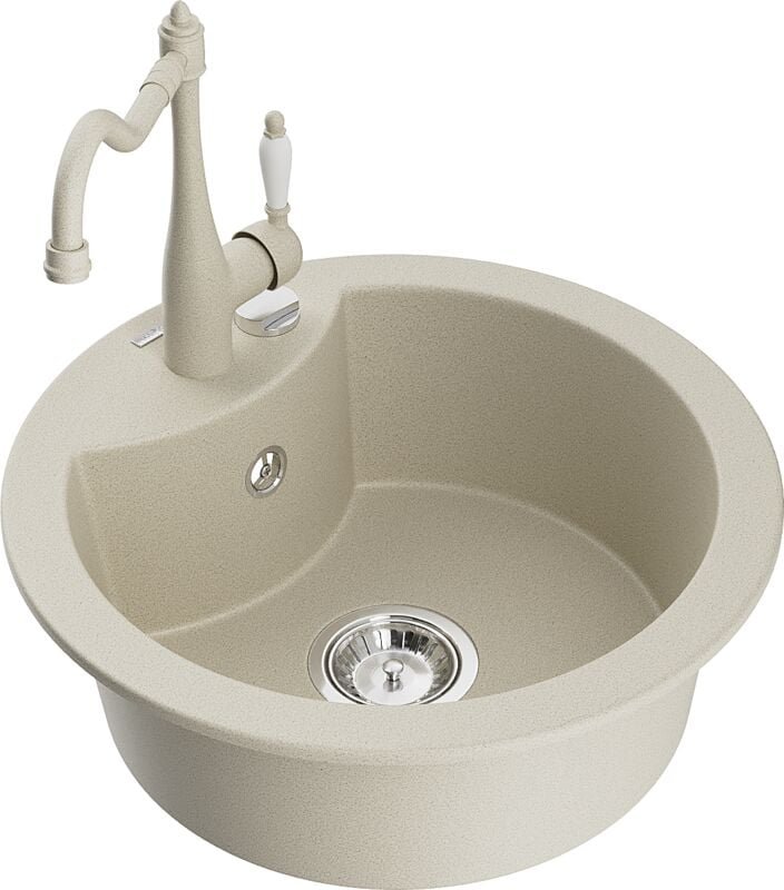 Mexen Diego 1-Becken-Granit-Spüle mit Mischbatterie Carla, Beige - 6512-69-670700-69