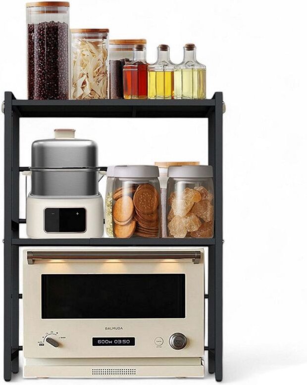 Verstellbares Küchenregal für Arbeitsplatte Schwarz Stehend 3 Stufig 40-64 cm Regal Küche 96614 Standregal - Dandibo