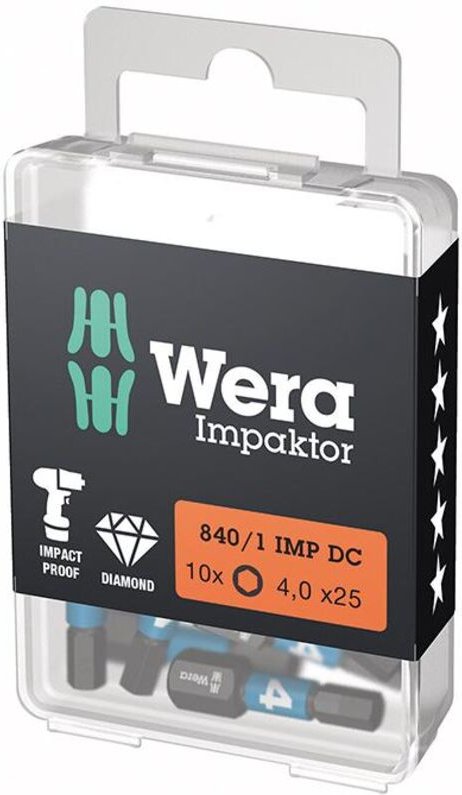 Impaktor Bit für Innen-Sechskant, 1/4 Zoll c 6,3 Set, Sechskant: 4mm 10 Stk - Wera
