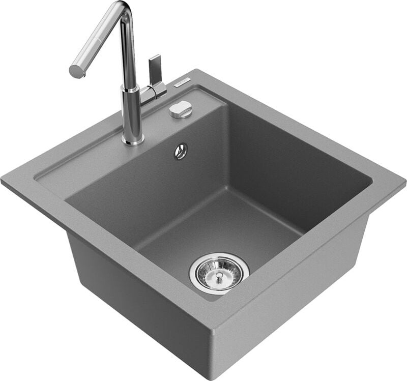 Thumbnail - Vito 1-Becken-Granit-Spüle mit Mischbatterie Flora, Grau - 6503-71-670401-00 - Mexen