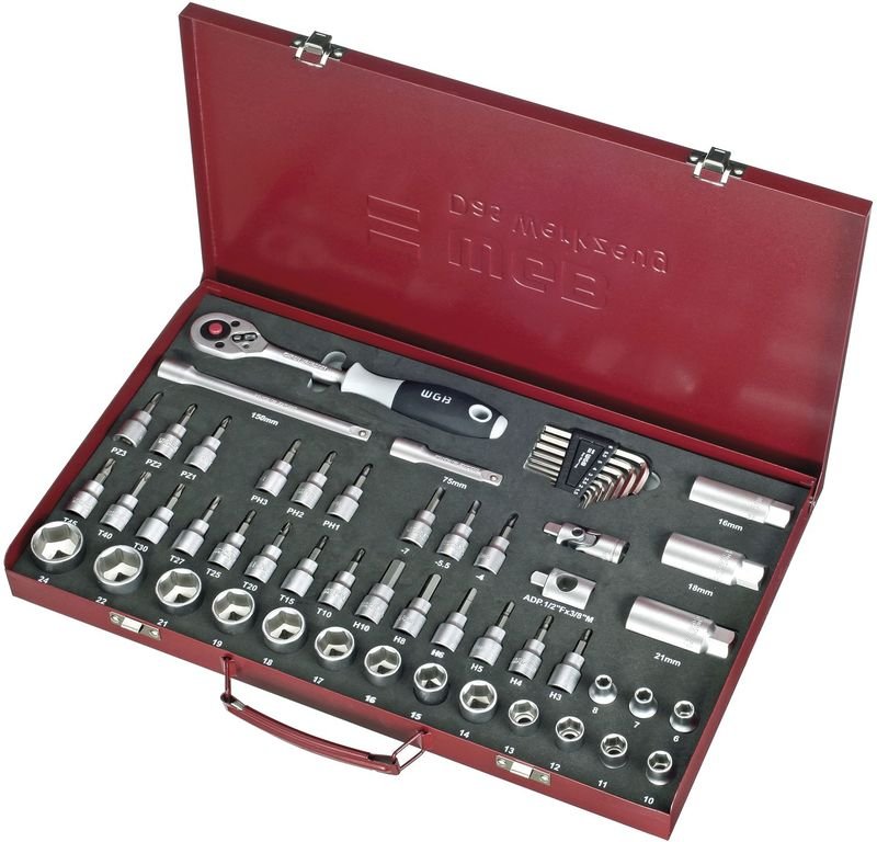 WGB - Steckschlüssel-Satz 2480 3/8'vierkant mit Umschaltknarre 55-teilig